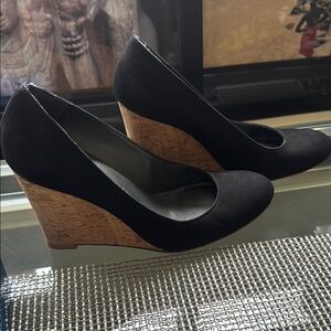 Stuart Weitzman Black Corkswoon Wedge Pump — Size 7.5